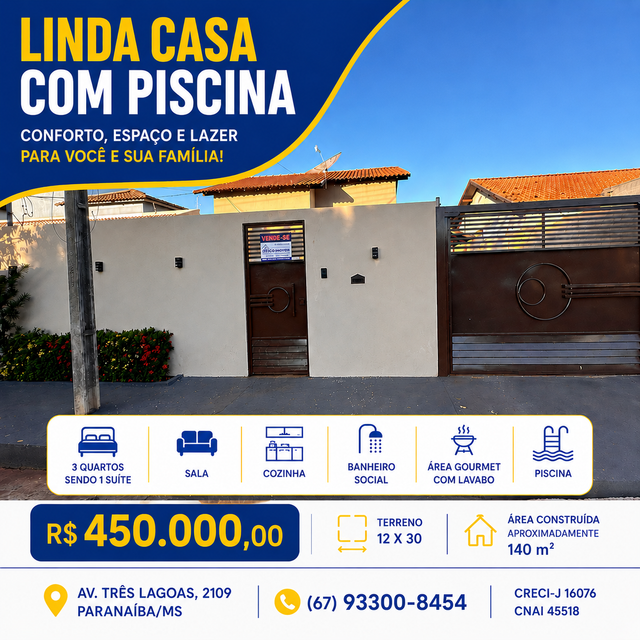 Casa Rua Jose Delfino Guimarães, Universitário I - casa à venda em Paranaíba - MS