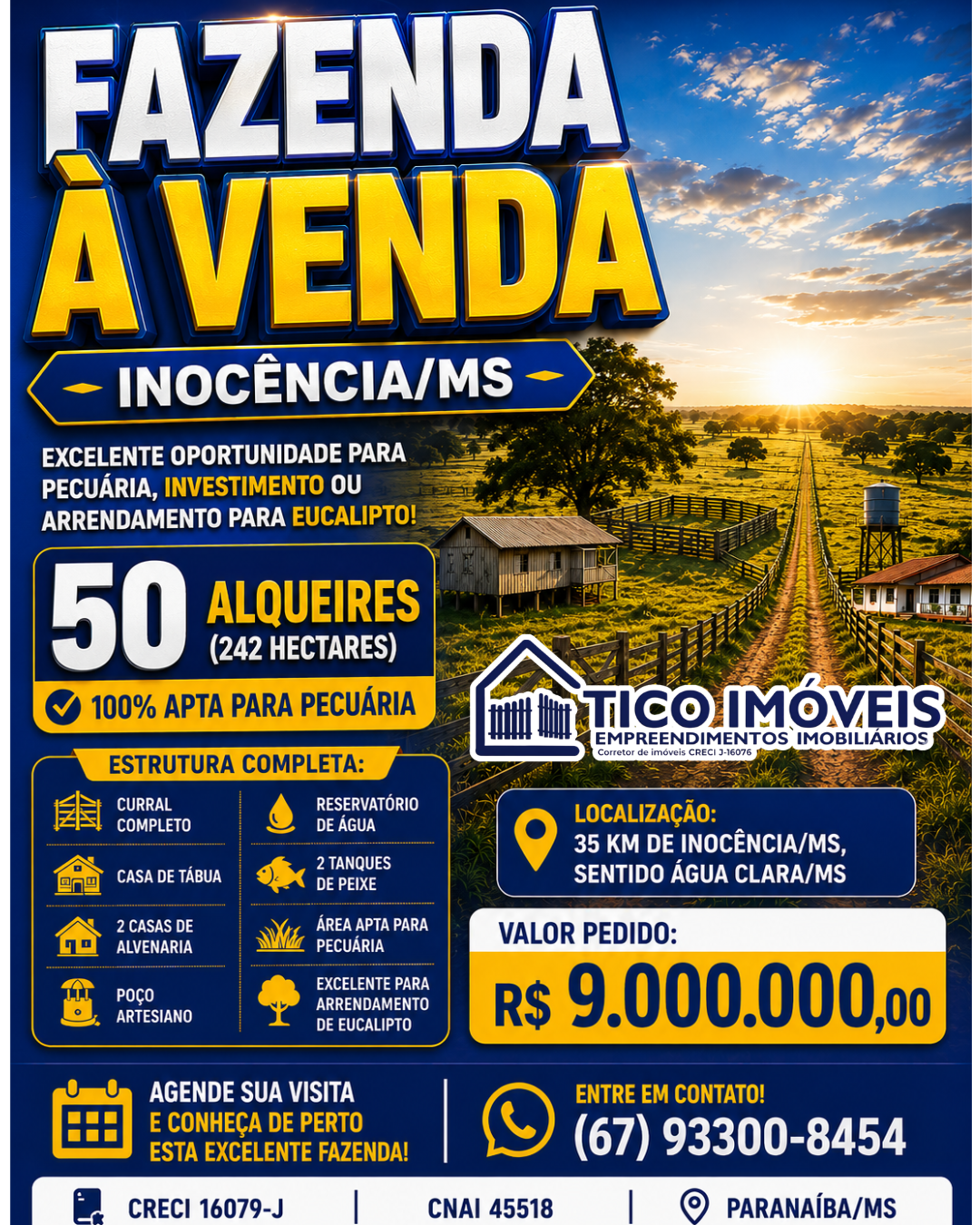 Fazenda à Venda em Inocência/MS – 50 Alqueires