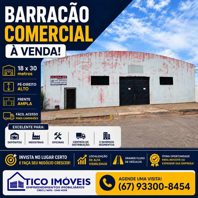 Barracão Comercial à Venda – Av. Engenheiro Marcelo Miranda Soares - galpao à venda em Paranaíba - MS